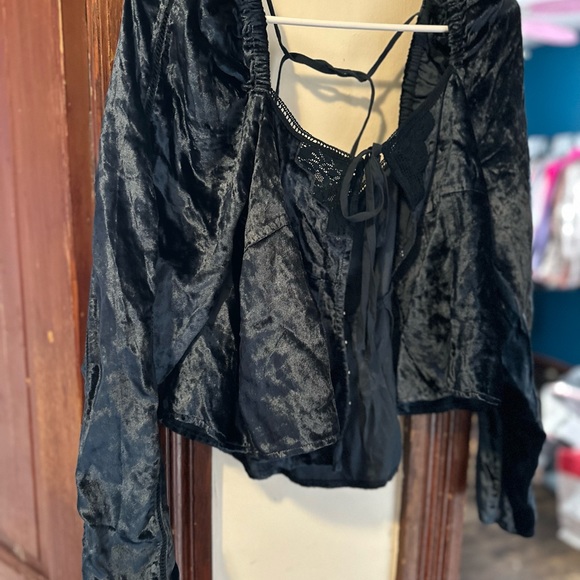 Free People NWOT Bali Heirloom crushed velvet long sleeve crop top - Picture 6 of 14